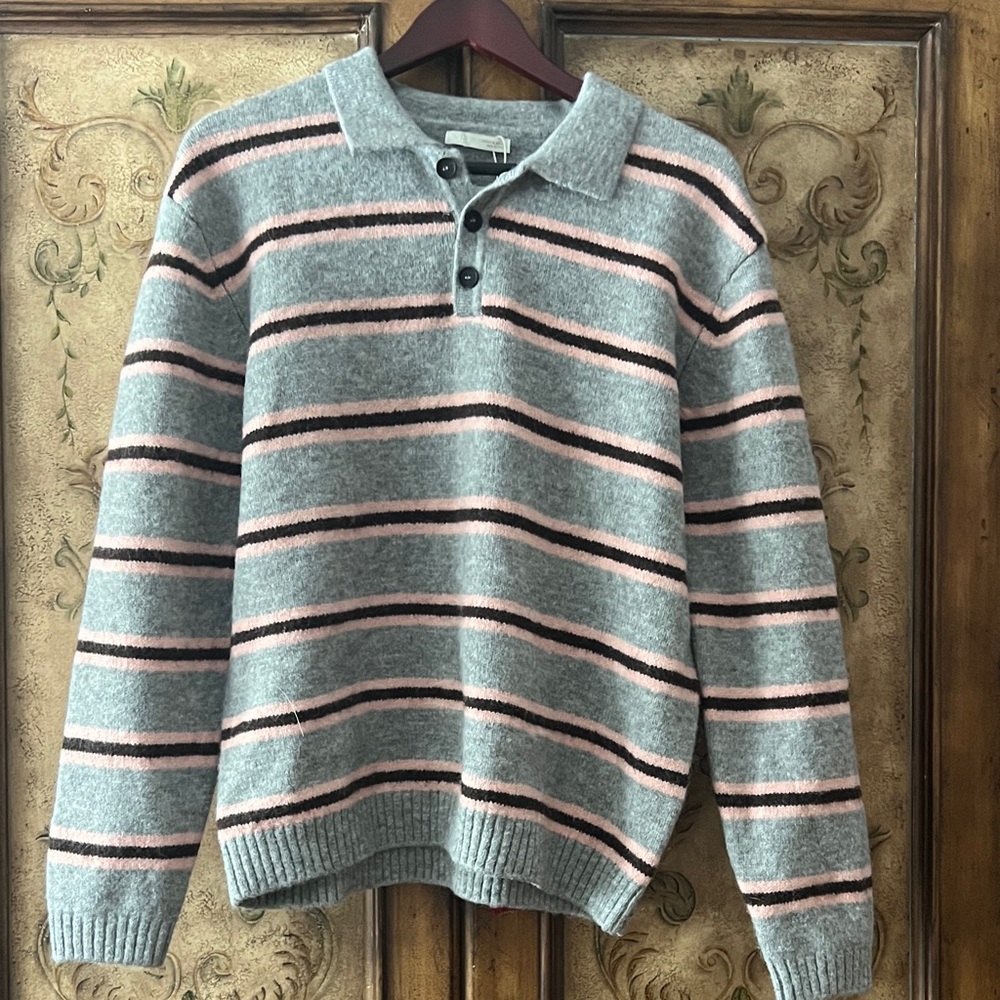 Zara Gray Sweater with Pink and Black Stripes